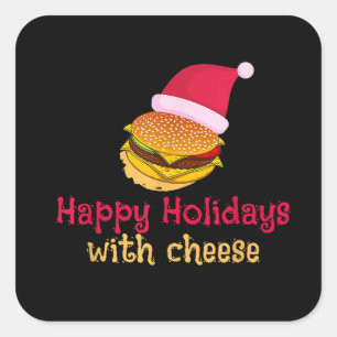 Pegatina Cuadrada Funny Felices Fiestas con queso y queso Navidad
