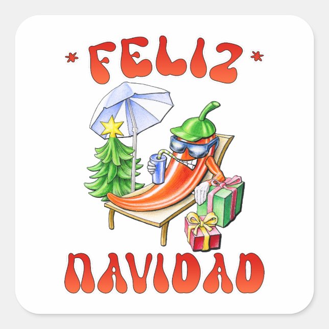 Pegatina Cuadrada Funny Feliz Navidad Navidad Chili (Anverso)