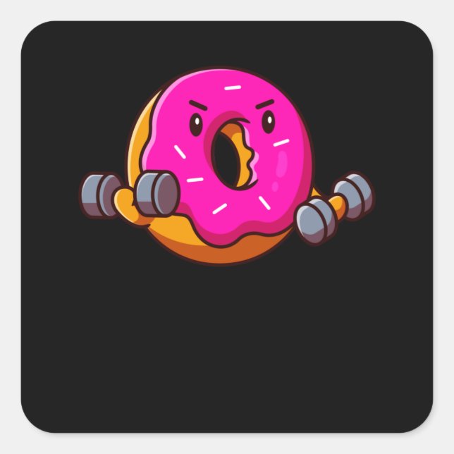Pegatina Cuadrada Funny Fitness Donut Workout Weightlifter (Anverso)