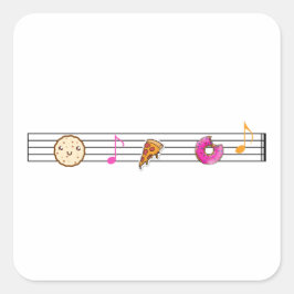 Pegatina Cuadrada Funny Foods And Music Notes