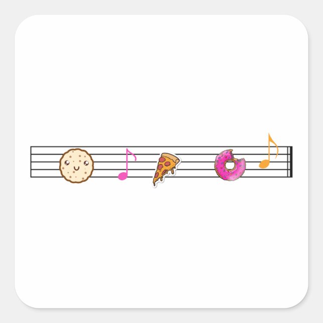Pegatina Cuadrada Funny Foods And Music Notes (Anverso)