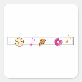 Pegatina Cuadrada Funny Foods And Music Notes