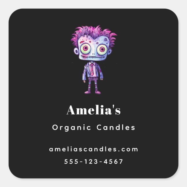 Pegatina Cuadrada Funny Frankenstein Monster Halloween Fun Business (Anverso)