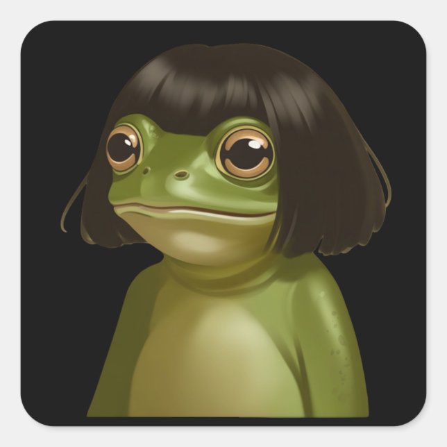 Pegatina Cuadrada Funny Frog Bob Haircut Meme Frogs Animal Lovers (Anverso)