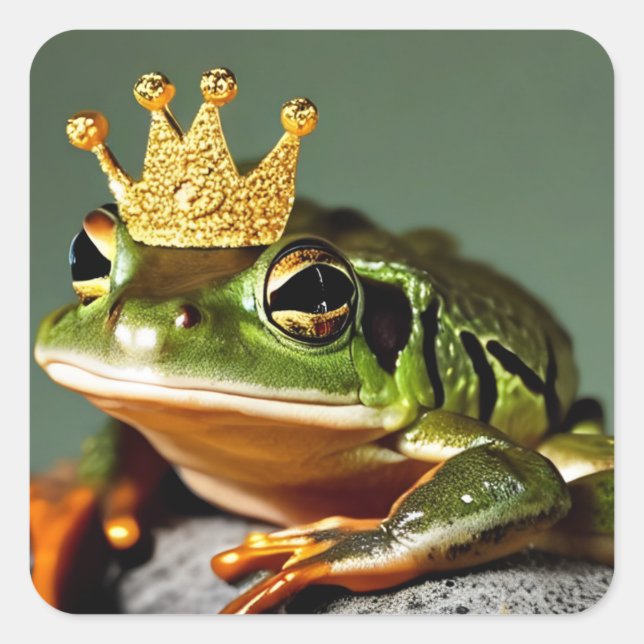 Pegatina Cuadrada Funny Frog Prince (Anverso)