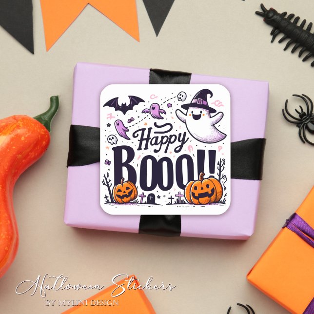 Pegatina Cuadrada Funny Ghosts and Pumpkins Happy Boo Kids Halloween (Subido por el creador)