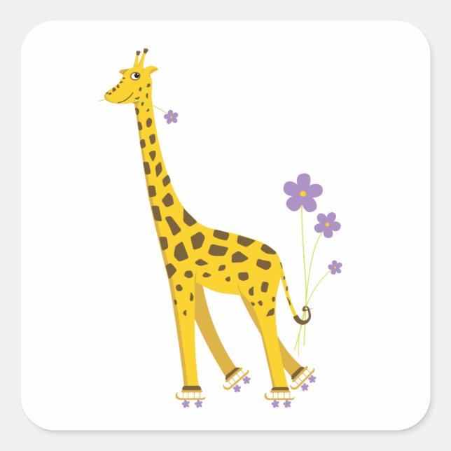 Pegatina Cuadrada Funny Giraffe Roller Skyline (Anverso)