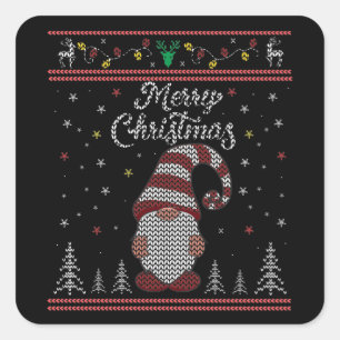Pegatina Cuadrada Funny Gnome Merry Christmas
