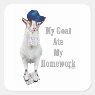 Pegatina Cuadrada Funny Goat se comió mi casa
