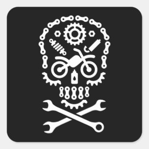 Pegatina Cuadrada Funny Halloween Skull Motocross Motorcycle Dirt