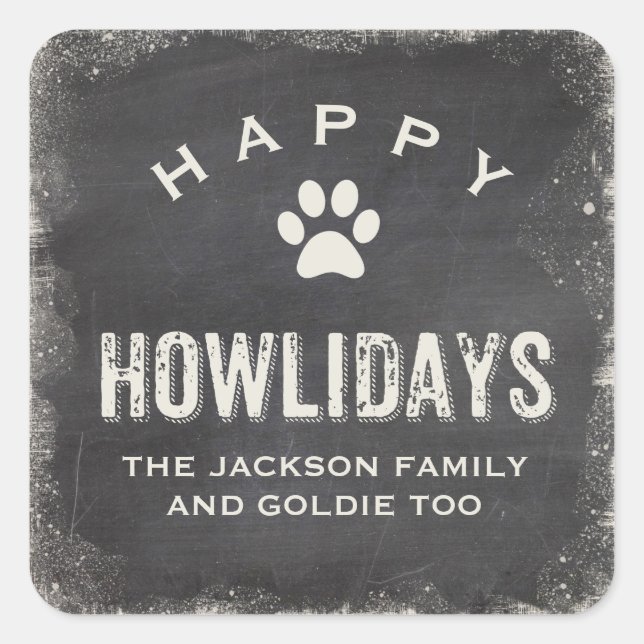 Pegatina Cuadrada Funny Happy Howlidays Dog Lover Navidades (Anverso)