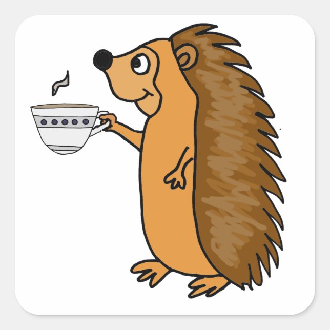 Pegatina Cuadrada Funny Hedgehog Beber Tea Personalizado (Anverso)