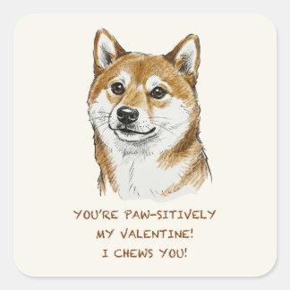 Pegatina Cuadrada Funny "I Chews You" Shiba Inu Valentine's Day Art