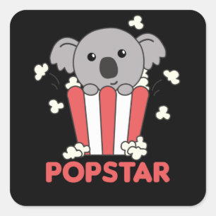 Pegatina Cuadrada Funny Koalas, estrella del pop kopcorn