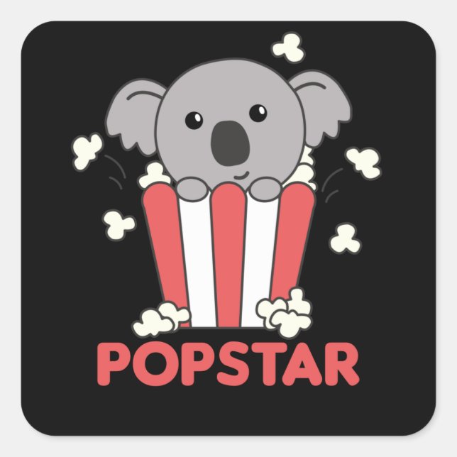 Pegatina Cuadrada Funny Koalas, estrella del pop kopcorn (Anverso)