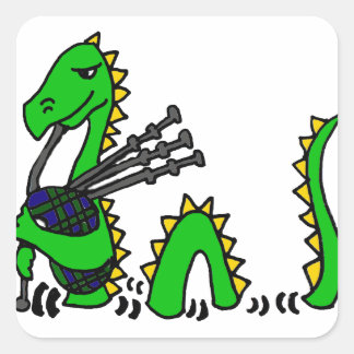 Pegatina Cuadrada Funny Loch Ness Monster Jugando Bengalas Azules