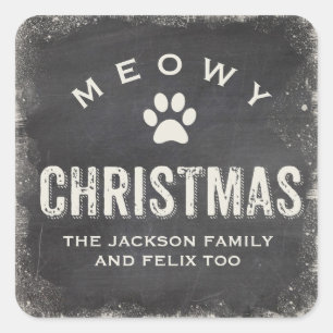 Pegatina Cuadrada Funny Meowy Merry Christmas Cat Paw Personalizado