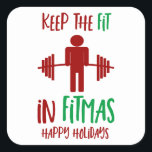 Pegatina Cuadrada Funny Merry Christmas Fitmas Pun Trainer<br><div class="desc">Mantener el Fit en Fitmas - Un pegatina divertido para la persona que dedica su vida al fitness o que trata de llevar un estilo de vida saludable. Este es también un gran regalo para Navidades para entrenadores o entrenadores personales. una pegatina navideña divertida y festiva que se puede usar...</div>