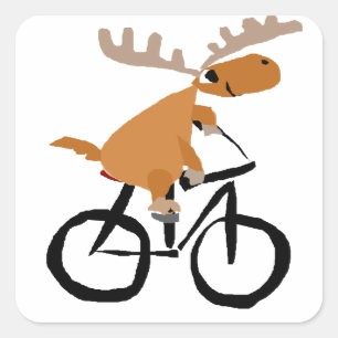Pegatina Cuadrada Funny Moose Riding Bicicleta arte original