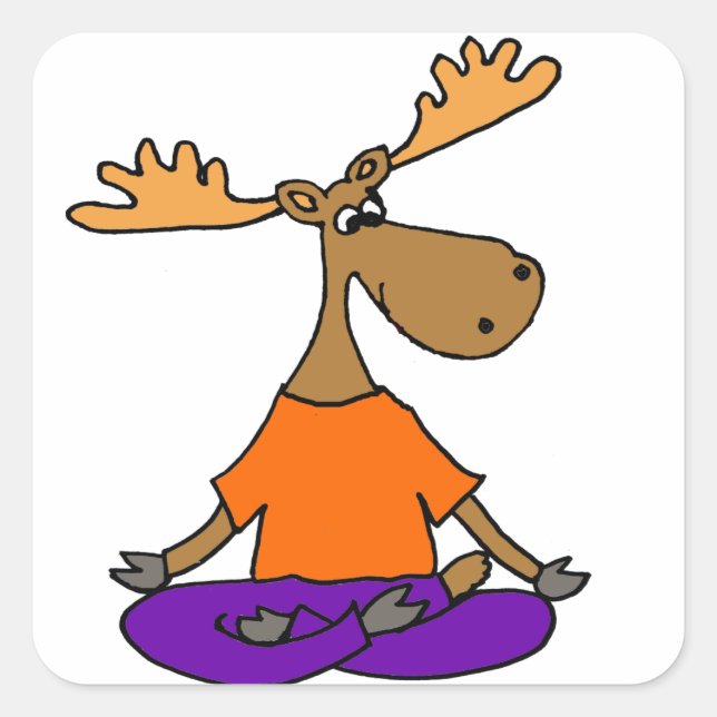Pegatina Cuadrada Funny Moose Yoga Art (Anverso)
