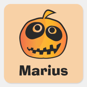 Pegatina Cuadrada Funny Naranja tallado Halloween Calabaza Nombre de