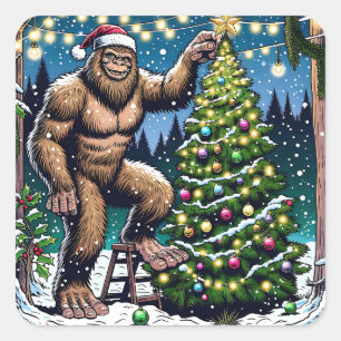 Pegatina Cuadrada Funny Navidades Bigfoot Sasquatch Personalizado