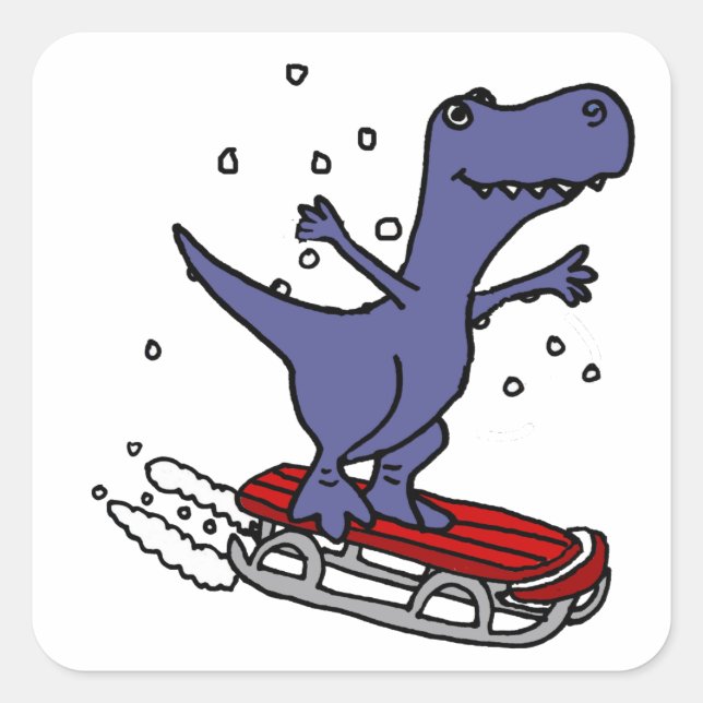 Pegatina Cuadrada Funny Personalizado de funny T-rex Dinosaur Sleddi (Anverso)