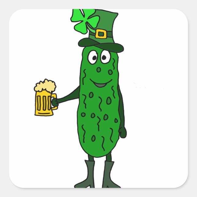 Pegatina Cuadrada Funny Pickle St. Patrick's Day Art (Anverso)