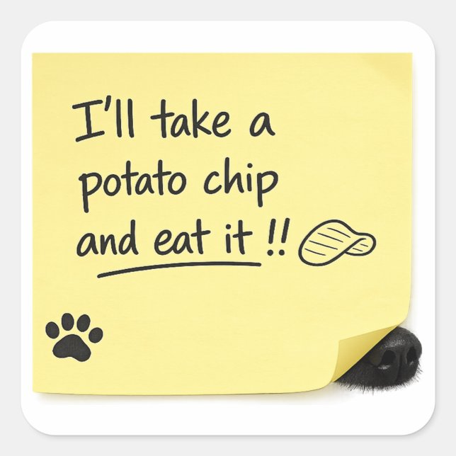 Pegatina Cuadrada Funny Potato Chip Dog Sticky Note Sticker (Anverso)