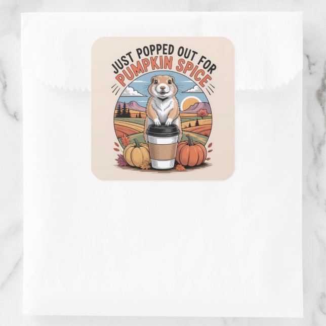Pegatina Cuadrada Funny Prairie Dog Fall Pumpkin Spice Humor (Bolso)
