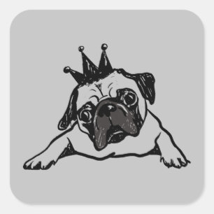 Pegatina Cuadrada Funny Pug Dog King Queen