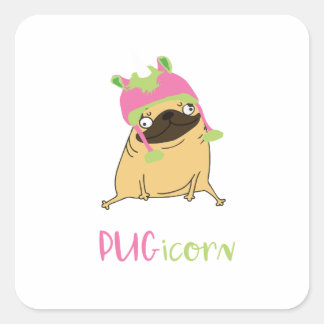 Pegatina Cuadrada Funny Pugicorn Unicorn Pug
