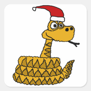 Pegatina Cuadrada Funny Rattlesnake en Santa Hat Navidades Art