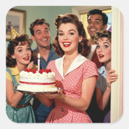 Pegatina Cuadrada Funny Retro Pop Art Birthday Party Surprise