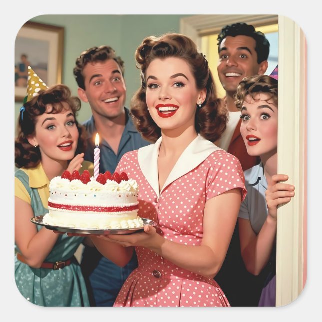 Pegatina Cuadrada Funny Retro Pop Art Birthday Party Surprise (Anverso)