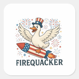 Pegatina Cuadrada Funny Rubber Duck Estados Unidos Patriotic Firequa