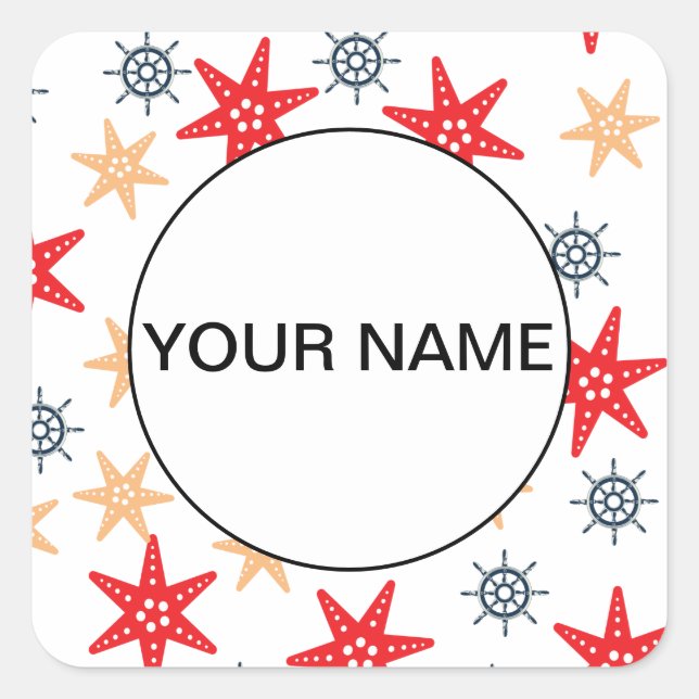 Pegatina Cuadrada Funny Seastars And SteerWheels Pattern (Anverso)