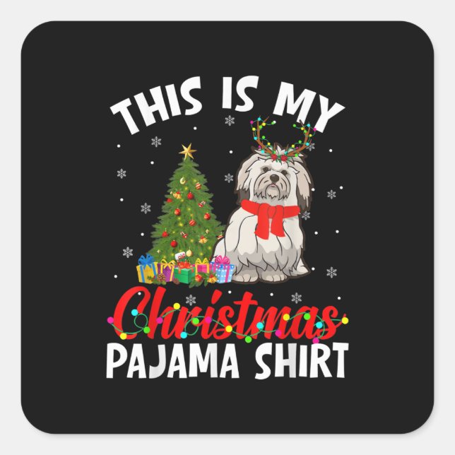 Pegatina Cuadrada Funny Shih Tzu Xmas Pajama Gift Dog Dad Dog Mom . (Anverso)