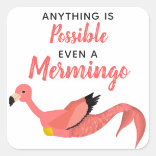 Pegatina Cuadrada Funny Sirena Inspiradora Flamingo Mermingo