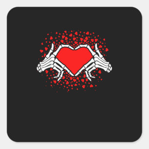 Pegatina Cuadrada Funny Skeleton Hand Heart Día de San Valentín