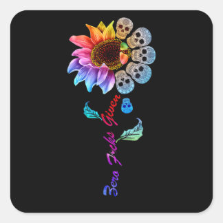 Pegatina Cuadrada Funny Skull Rainbow Sunflower