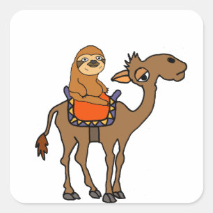 Pegatina Cuadrada Funny Sloth Riding Camel Personalizado