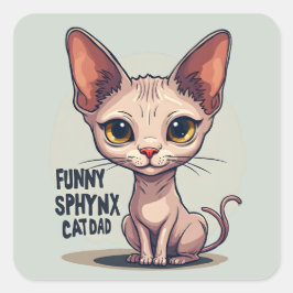 Pegatina Cuadrada Funny Sphynx Cat Dad Cartoon Art
