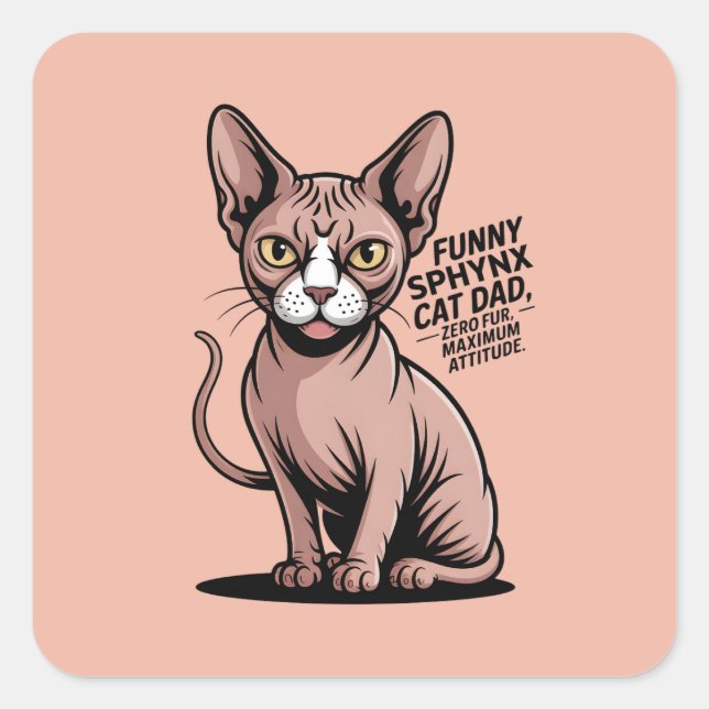 Pegatina Cuadrada Funny Sphynx Cat Dad Vector Art (Anverso)