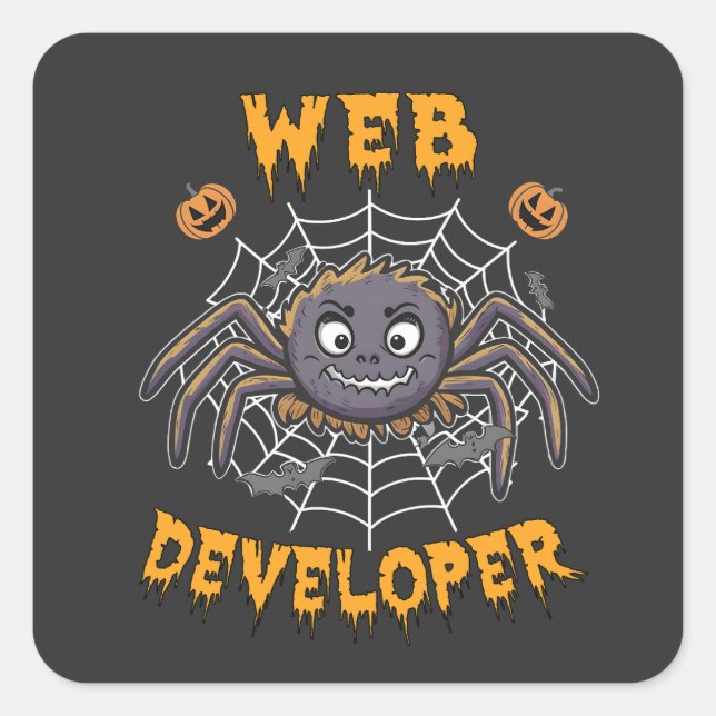 Pegatina Cuadrada Funny Spooky Halloween Spider, desarrollador web (Anverso)