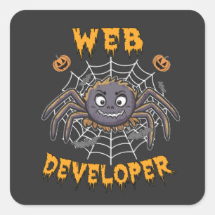 Pegatina Cuadrada Funny Spooky Halloween Spider, desarrollador web