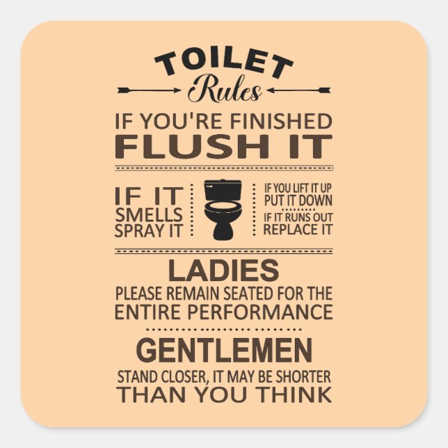 Pegatina Cuadrada Funny Toilet Rules Bathroom Restroom Humor (Anverso)