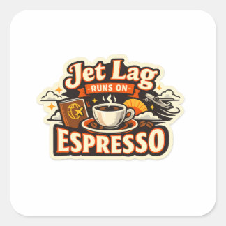 Pegatina Cuadrada  Funny Travel Coffee Lover Hat