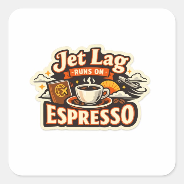 Pegatina Cuadrada  Funny Travel Coffee Lover Hat (Anverso)