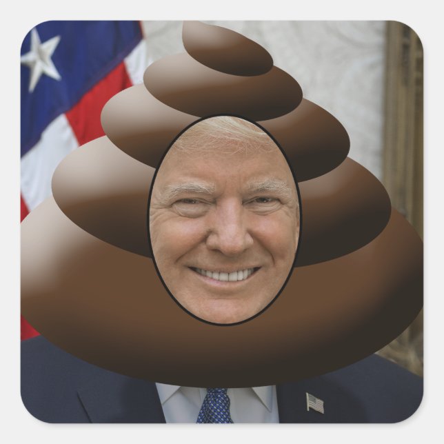 Pegatina Cuadrada Funny Trump Poop Jefe de Emoji (Anverso)